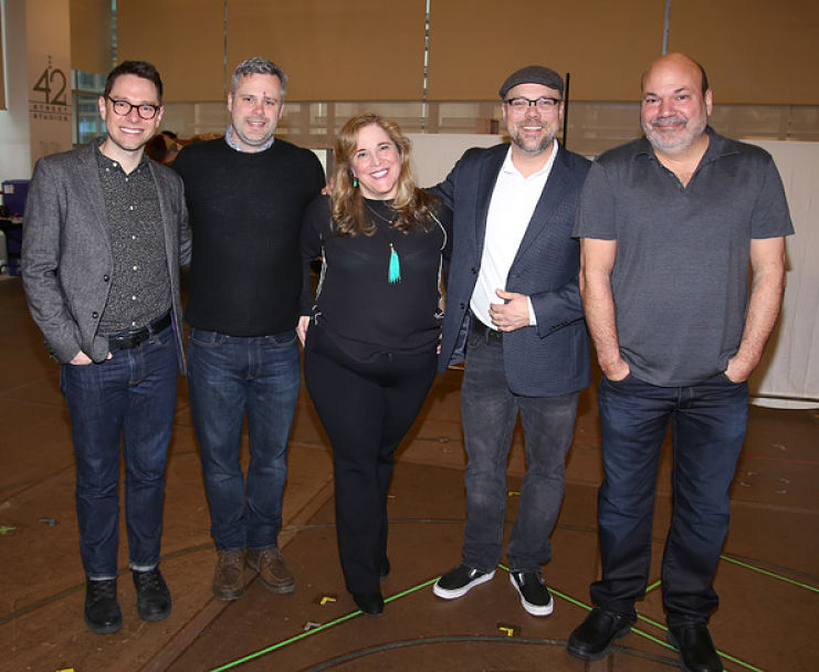 Cowriter Tim Federle, composer Chris Miller, cowriter Claudia Shear, lyricist Nathan Tysen, and director/choreographer Casey Nicholaw, the creative team behind "Tuck Everlasting." (Photo by Walter McBride)