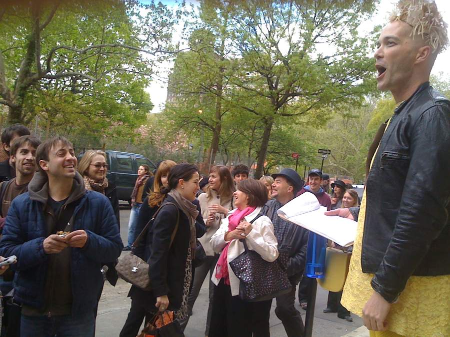 Taylor Mac leads the West Village Saints Tour in 2010. (Photo by Molly Rice)