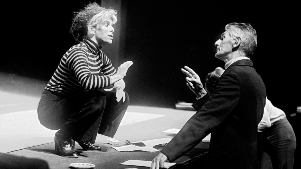 Billie Whitelaw with Samuel Beckett rehearsing "Not I" at the Royal Court Theatre in London in May 1979 (Photo by John Haynes/Lebrecht Music & Arts)